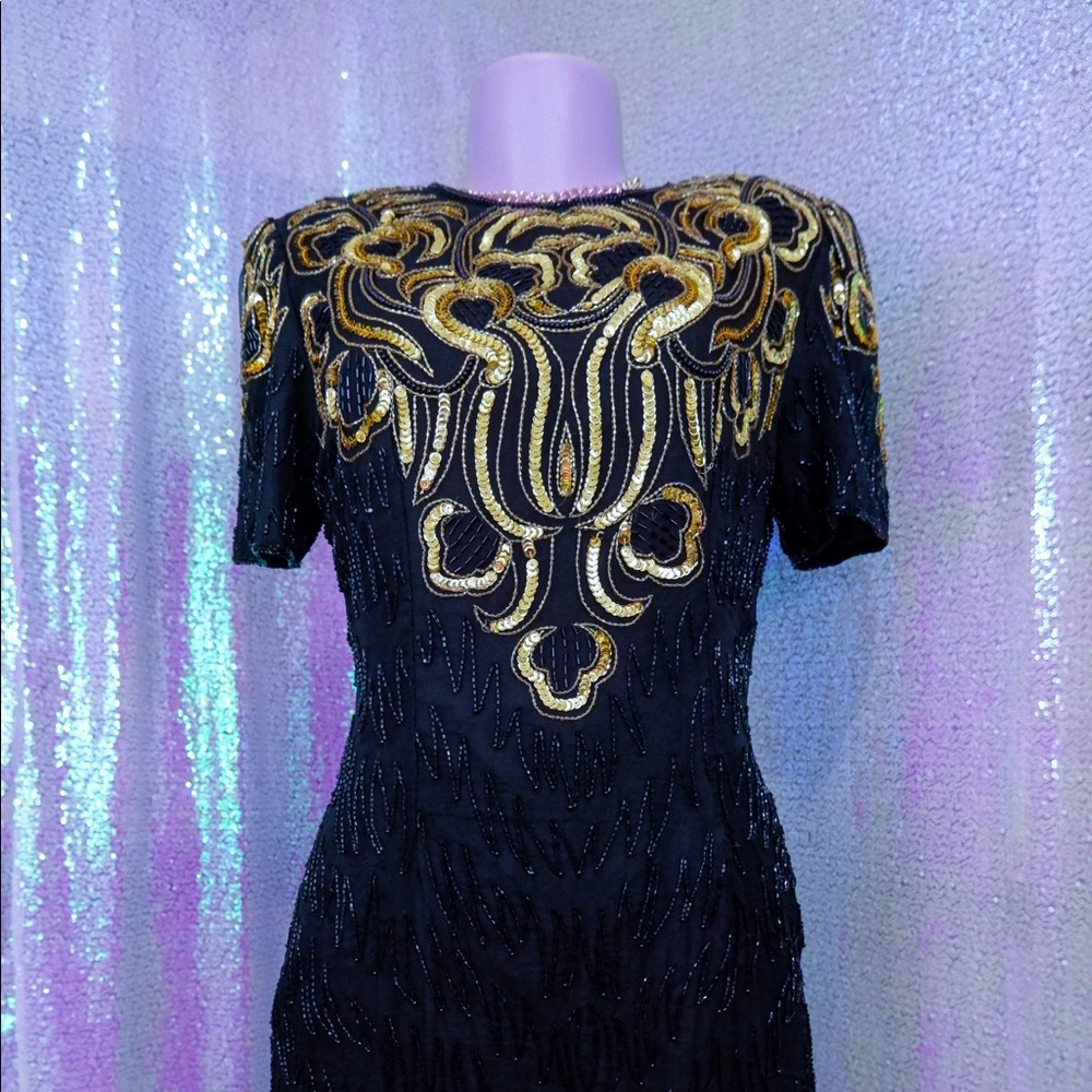 Vintage Black And Gold Sequin Dress